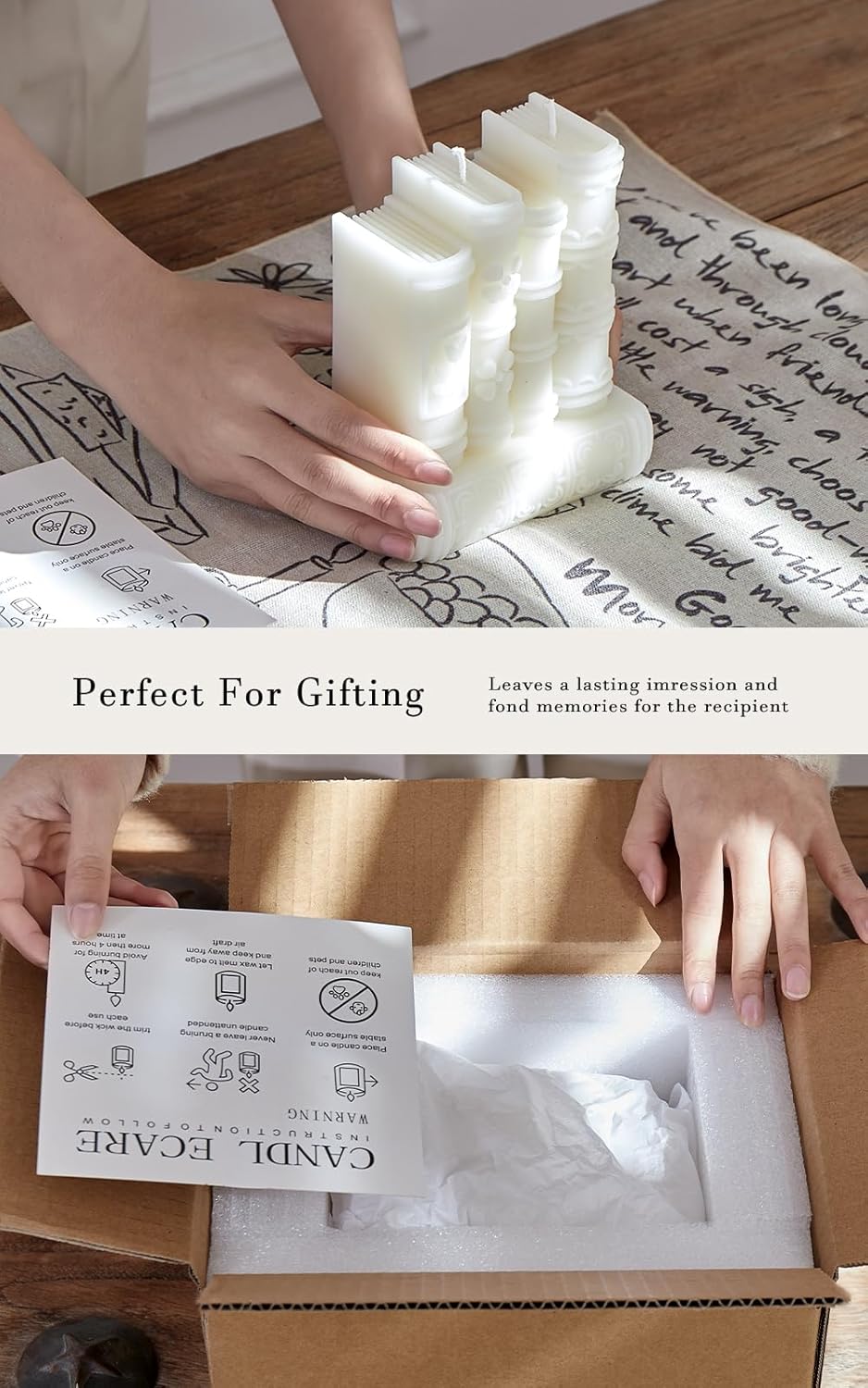 Book Candle,Gifts for Book Lovers,Home Room Shelf Decor Idea,Handmade Soy Wax Candle for Home Decor for Living Room Bathroom (White)