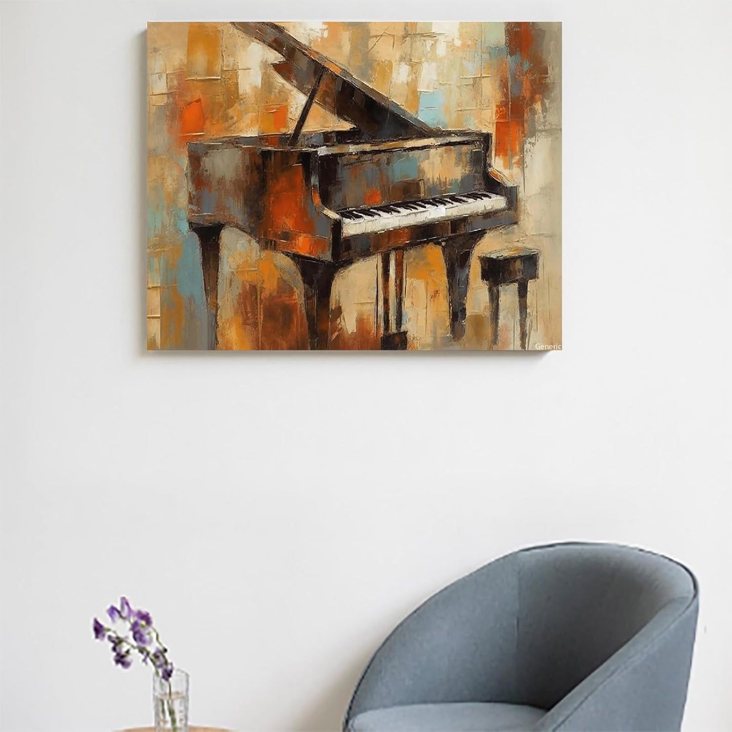 Piano Abstract Wall Art, Music Piano Wall Art, Music Framed Poster, Modern Art for Living Room Bedroom Ready to Hang Framed, 8x10inch