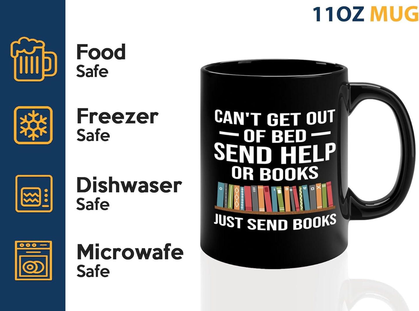 Book Lover Coffee Mug 11oz Black -Just Send Books - Writer Editor Bookish Librarian Bibliophile Bookish Grammar Philosophers