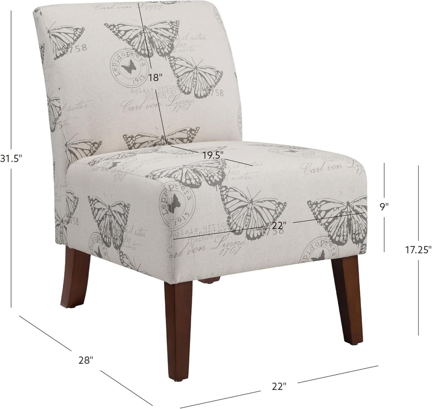 Linon Butterfly, Dark Espresso Linen Lily Chair, 21.5" W x 29.5" D x 31.5" H