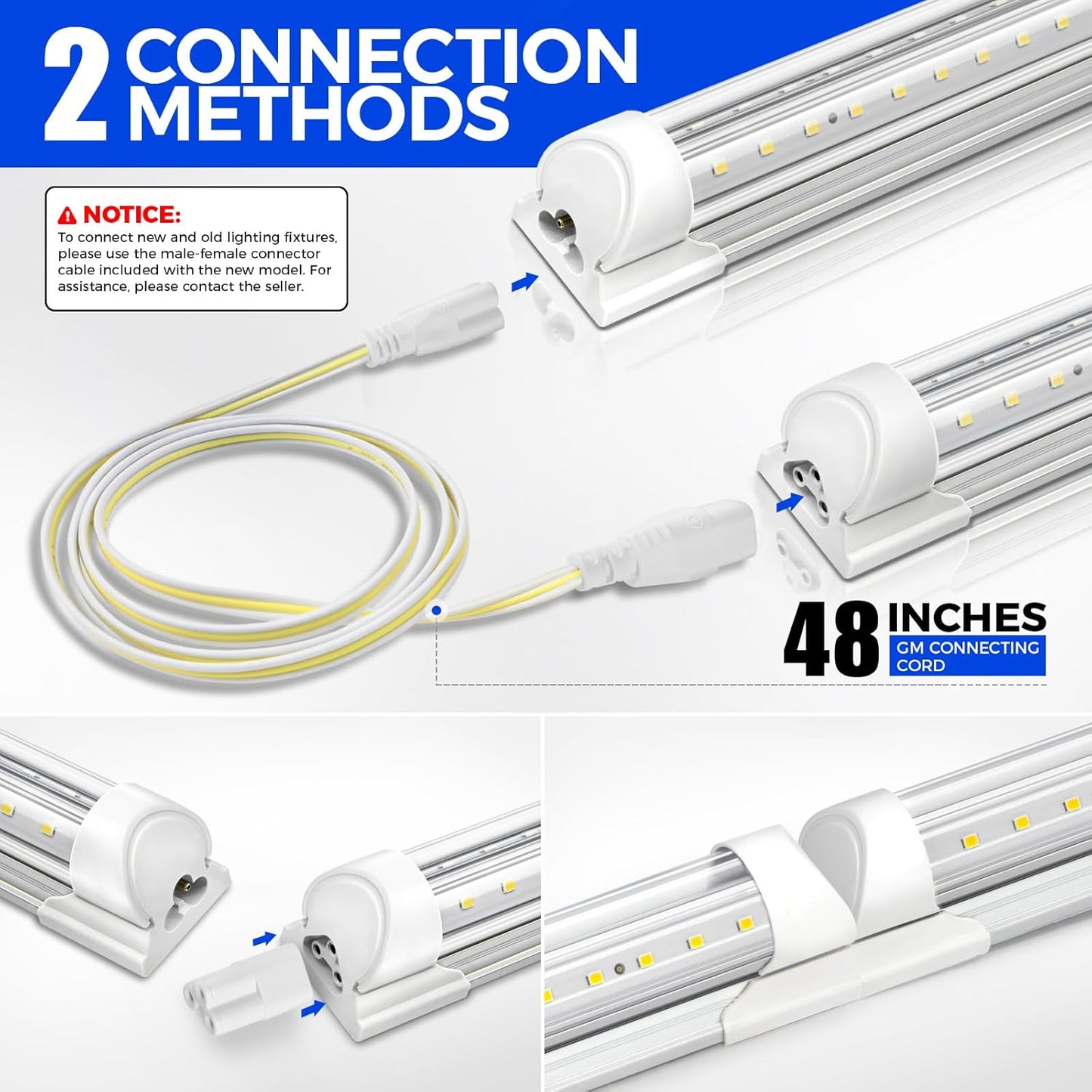 Barrina LED Shop Lights, 40W 5500LM 5000K, 4FT Integrated Fixture, V Shape,T8 Light Tube, Daylight White, Clear Cover, High Output, LED Shop Lights for Garage Warehouse Workshop Basement (Pack of 6)