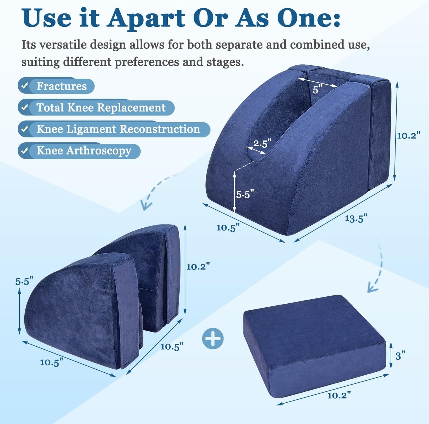 Knee Replacement Pillow Post Surgery, Knee Surgery Recovery Aids, Foot Support Extension, Blood Circulation Swelling Reduction Elevation Wedge Equipment - MCL, Acl, Hip (Dual-Use)