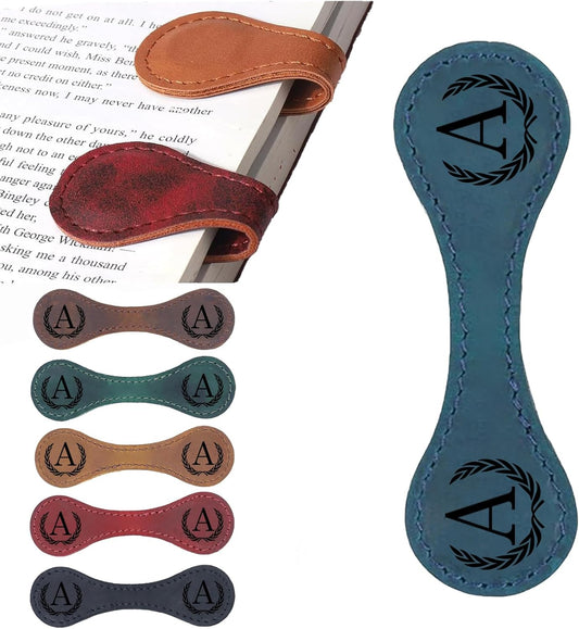 Personalized Magnetic Leather Bookmark, 26 Letters Custom Bookmarks, Handmade, Leather Magnetic Bookmark for Book Lovers Readers Women Kid(Blue，A