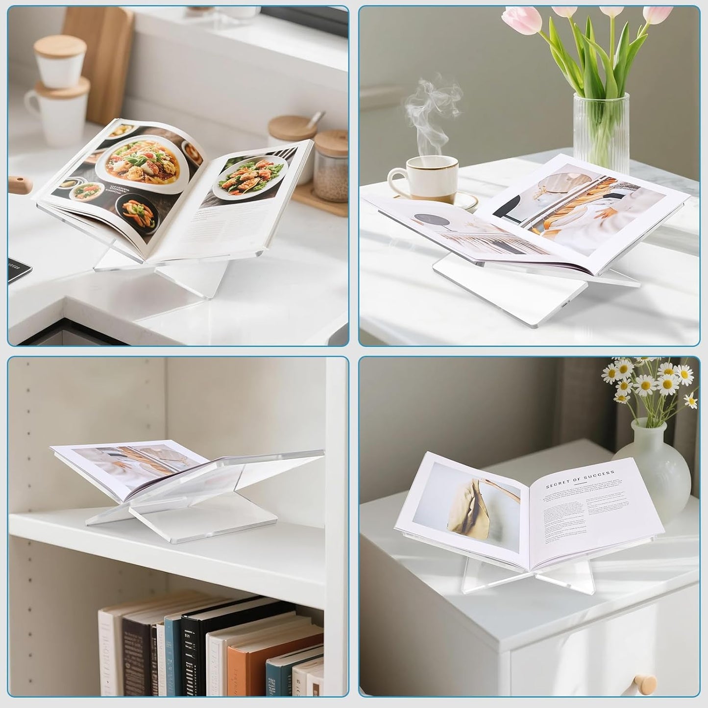 Acrylic Book Stand Holder Open Cookbook Acrylic Book Display Stand,Coffee Table Book Stand Magazines Clear Holder,Reading Stand for Open Book Magazines,Home and Table Decor(14.9''*9.4'')