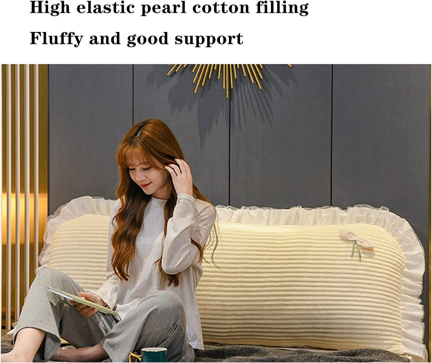 Lacy Design Reading Backrest,Large Bolster Positioning Support Cushion,Upholstered Headboard Positioners Reading Pillow with Removable Cover,for Girls Dorm Home Office Bedroom