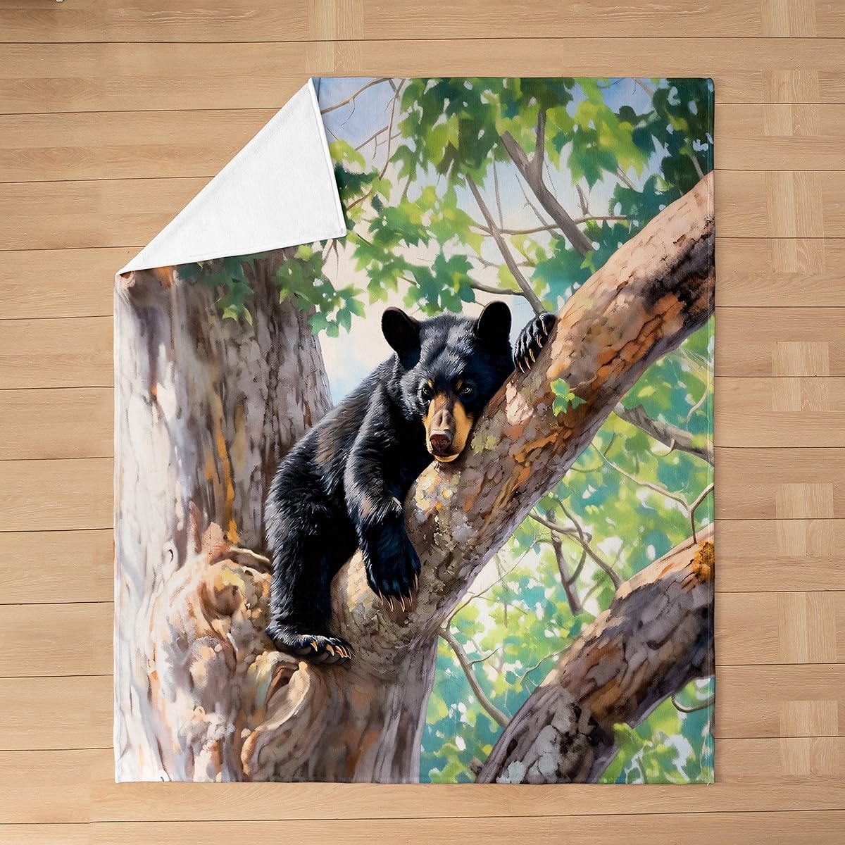 Feelyou Bear Flannel Fleece Throw Blanket for Kids Boys Girls Wild Animal Plush Blanket Queen 90"x90" Rustic Cabin Country Fuzzy Blanket Decor Nature All Season Blanket Tree Branches