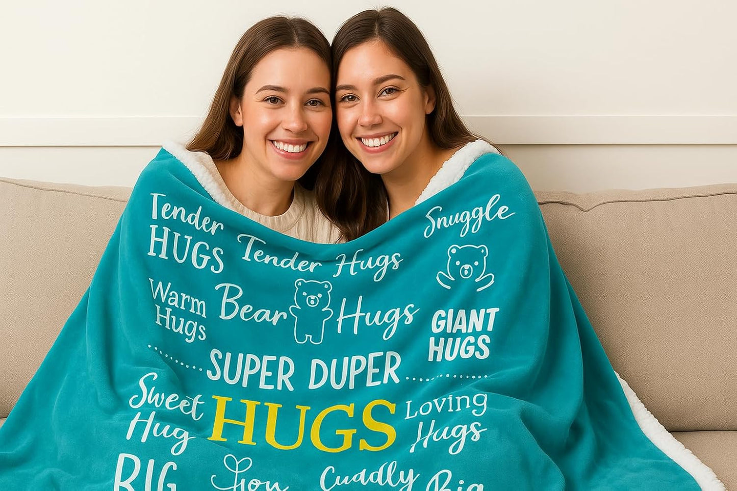 Piwaka Hug Blanket for Women - Get Well Gifts for Comfort & Care, Cozy Soft Flannel Fleece Throw, Surgery Recovery, Thinking of You, Cancer Care, Get Well Soon Gift - Coral Blue (Sherpa Teal)