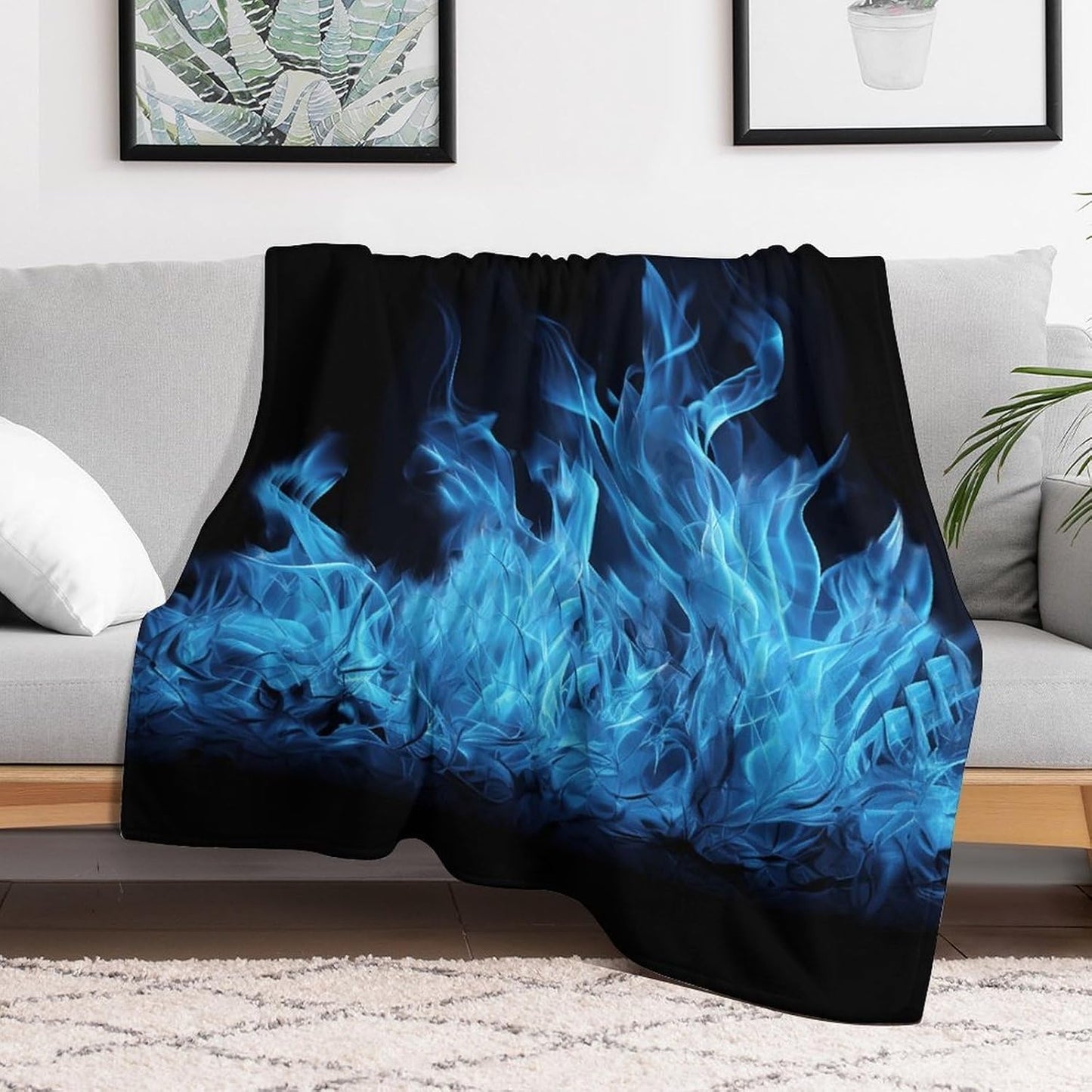 Blue Flame Blanket Chunky Fluffy Fuzzy Bed Blankets Cozy Soft Warm Winter Blankets Anti-Pilling Flannel Throw Blanket for Couch Living Room Bedroom Multiple Size