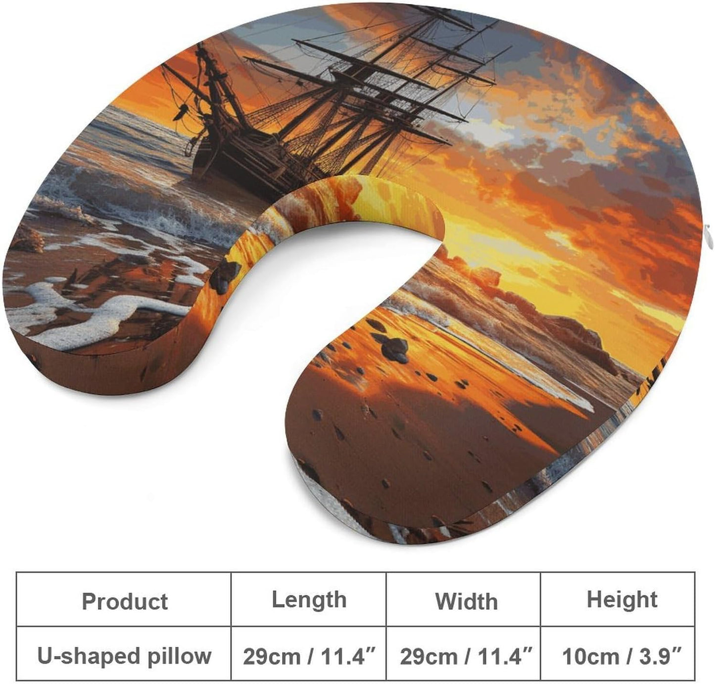 Pirate Ship in The Sunset Neck Pillow Memory Foam U Shaped Pillows Portable Pillows for Shoulder Travel Head Support Pillow with Concealed Zipper for Airplane Car Home Office