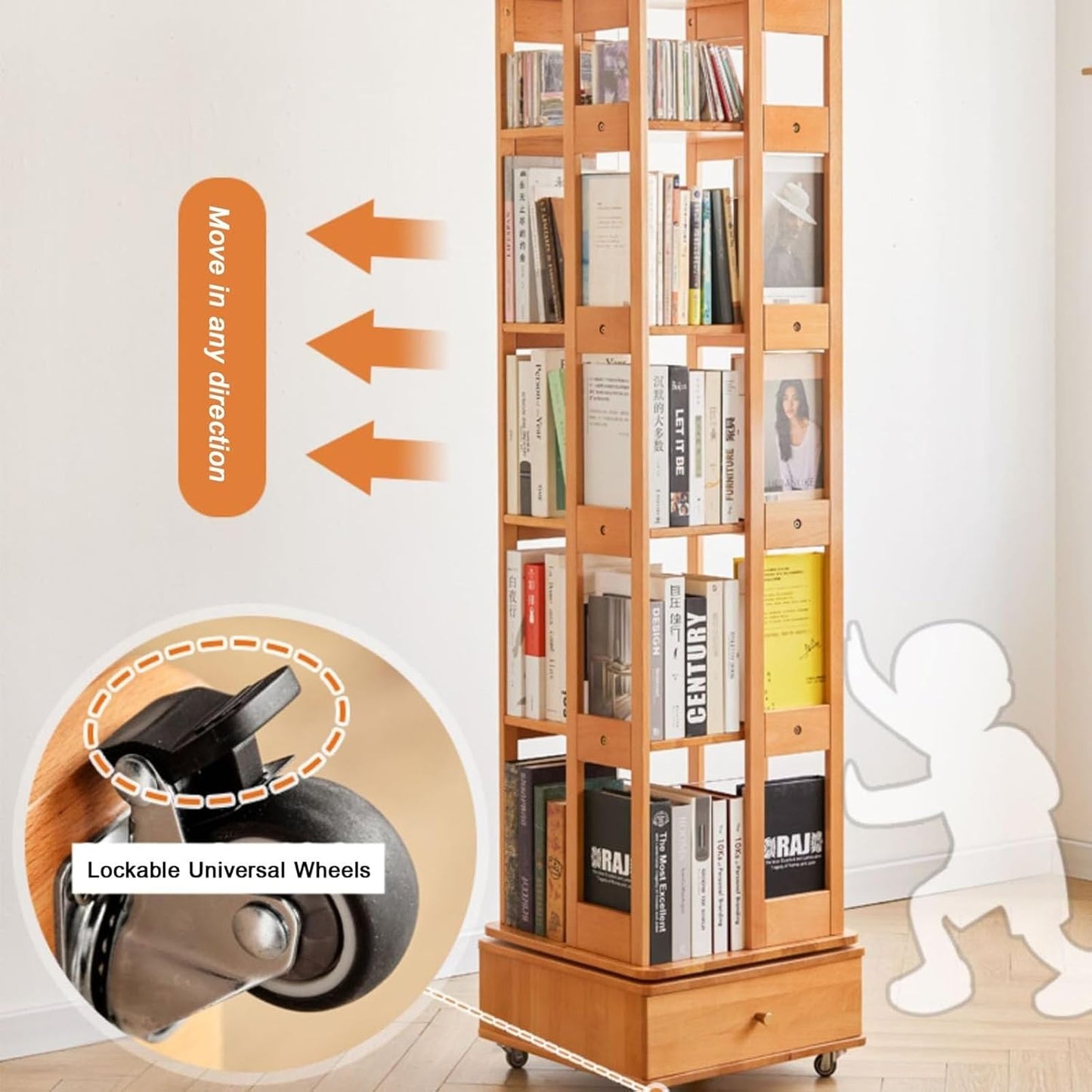 Rotating Bookshelf - 5 Tier 60.5in Bookcase, 360° Display Booksheleves Narrow Swivel Corner Book Shelf Standing Tall Storage Rack Adult Bedroom, Living Room (A 154cm/60.5in) (B 154cm/60.5in)
