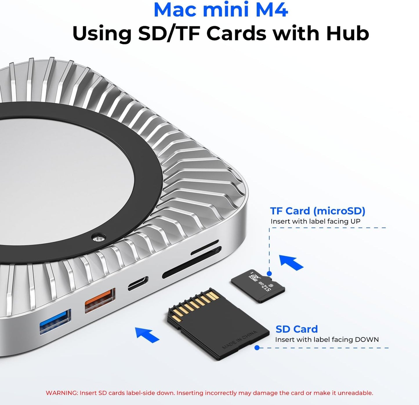 Mac mini M4 Dock, Aluminum Stand and HDMI Hub for Mac mini M4 and M4 Pro 2024 with M.2 NVMe/SATA SSD Enclosure, 4K60Hz HDMI,10G USB A/C, 5G USB A*2, USB-C Charge, SD/TF, Audio
