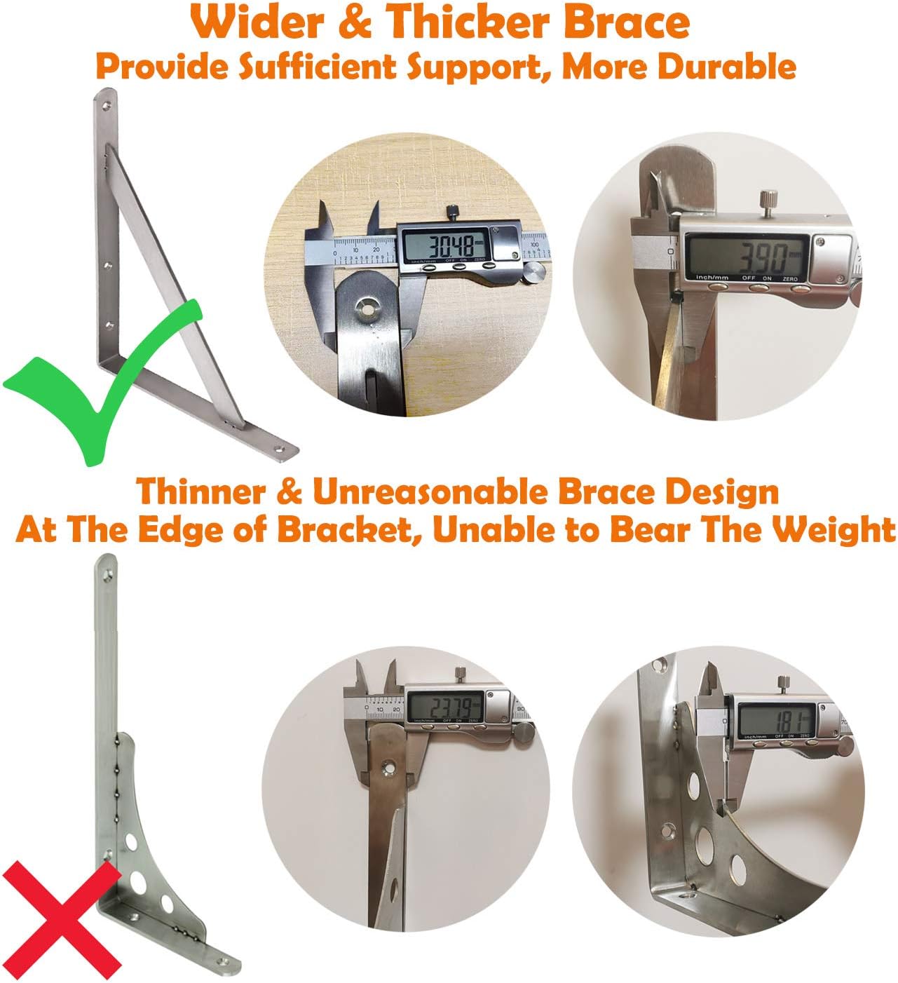 CLT Shelf Bracket 18” x 12" Max Load: 550 lb Heavy Duty Stainless Steel Solid Shelf Support Corner Brace Joint Right Angle Bracket, Space Saving DIY Bracket Pack of 2