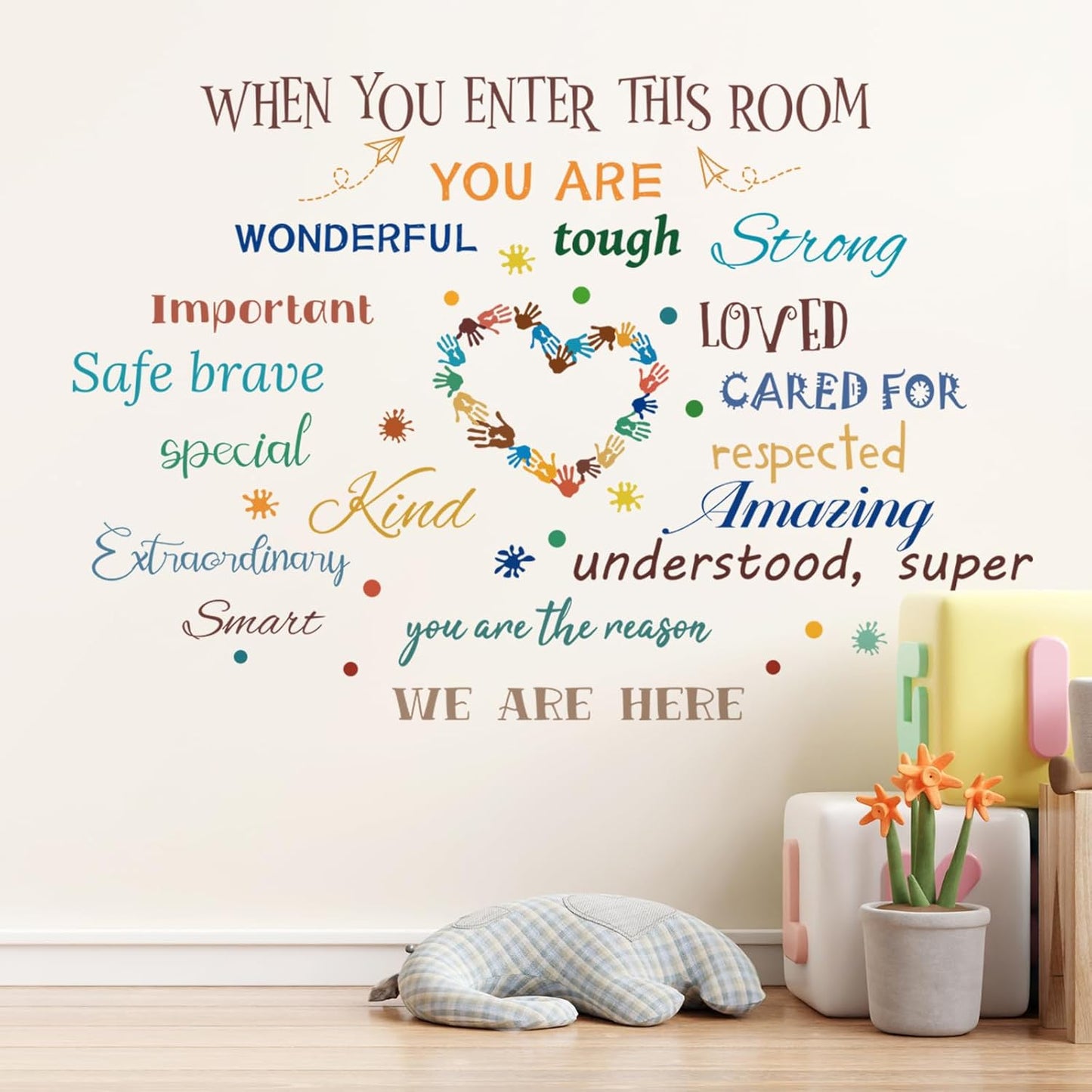 Colorful Inspirational Quote Wall Decals Motivational Positive Phrase Wall Stickers Handprint Splatter Wall Sticker Peel and Stick Removable Wall Decor for Kids Classroom School LM93233