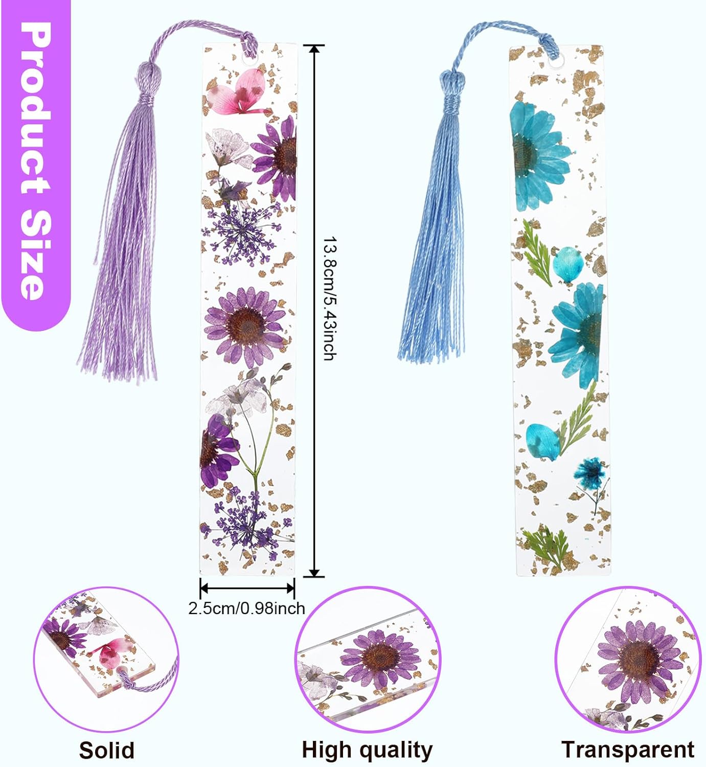 4 Pieces Book Page Holder Dried Flower Resin Bookmarks Book Reading Accessories Book Holder Thumb Handmade Cute Bookmark with Tassel for Reading Lovers Gift for Bookworm Readers