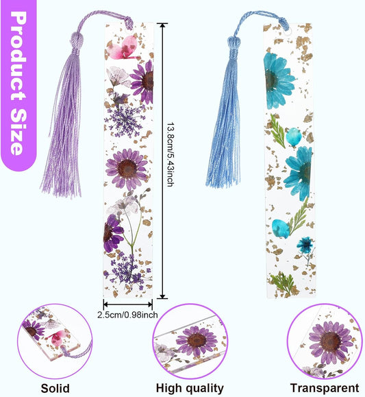 4 Pieces Book Page Holder Dried Flower Resin Bookmarks Book Reading Accessories Book Holder Thumb Handmade Cute Bookmark with Tassel for Reading Lovers Gift for Bookworm Readers