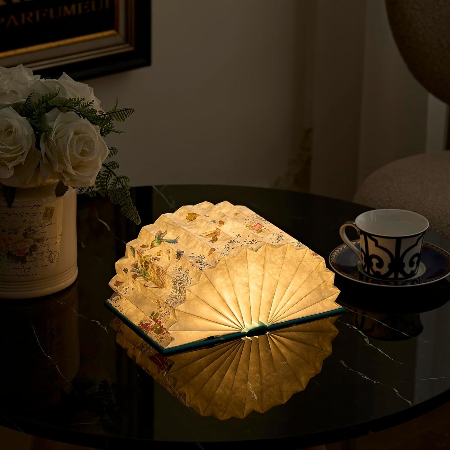 Flower Book Lamp Bookish Birthday Gifts for Women or Freinds, Foldable Paper Desk Lamp for Bedroom Living Room, Book Light as Gifts for Book Lovers, Desk Decor Cute Stuff