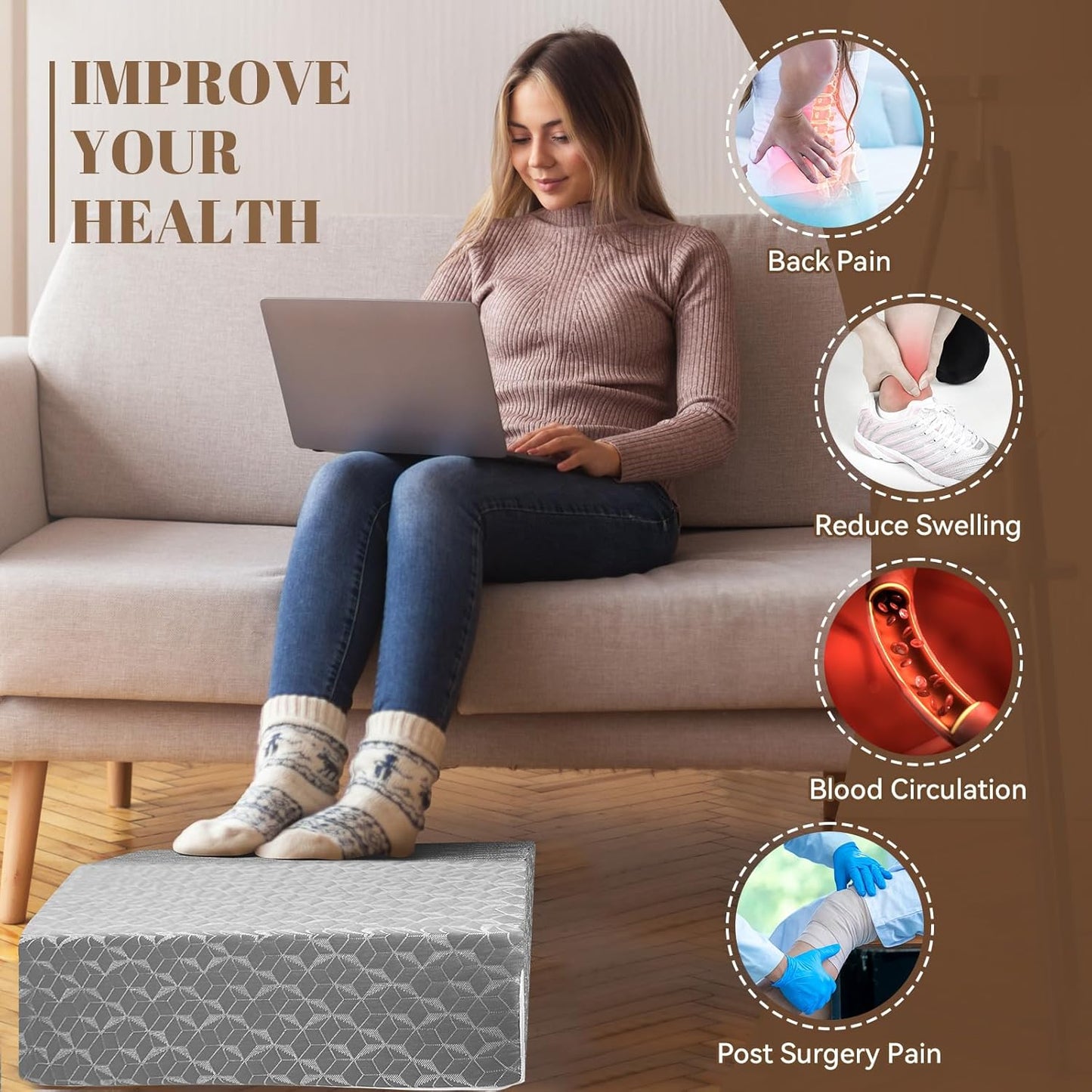 Leg Elevation Pillows,Wedge Pillow for After Surgery, 8" Leg Support Adjustable, Comfort Care for Back Knee Hip Ankles Pain, Memory Foam Knee Pillow for Sleeping Blood Circulation Grey