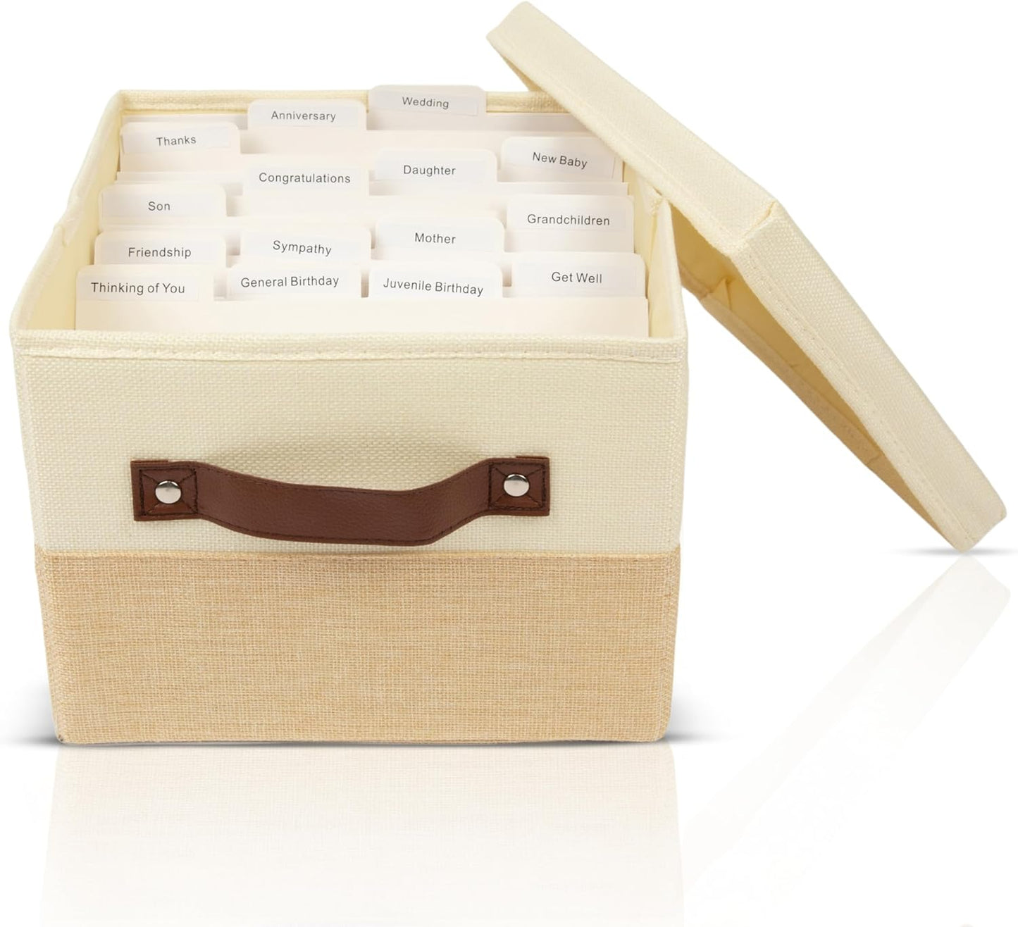 Greeting Card Organizer Box with 15 Dividers | Holds 150+ and Collapses When not in Use | Stylish Greeting Card Storage Box Organizer
