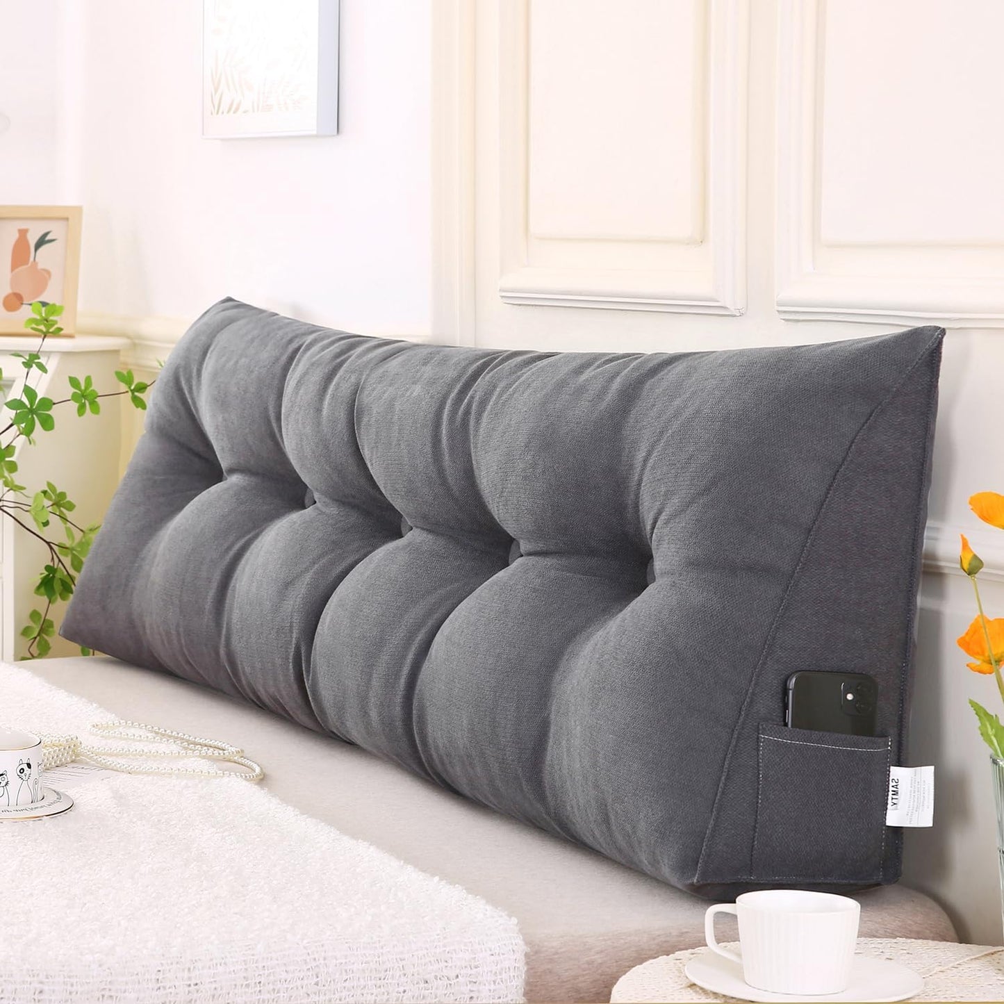 SAMTY Triangular King Size Wedge Pillow headboard for Couch Large headboard Pillow with Removable Cover Back Rest Pillows for Sitting up in Bed