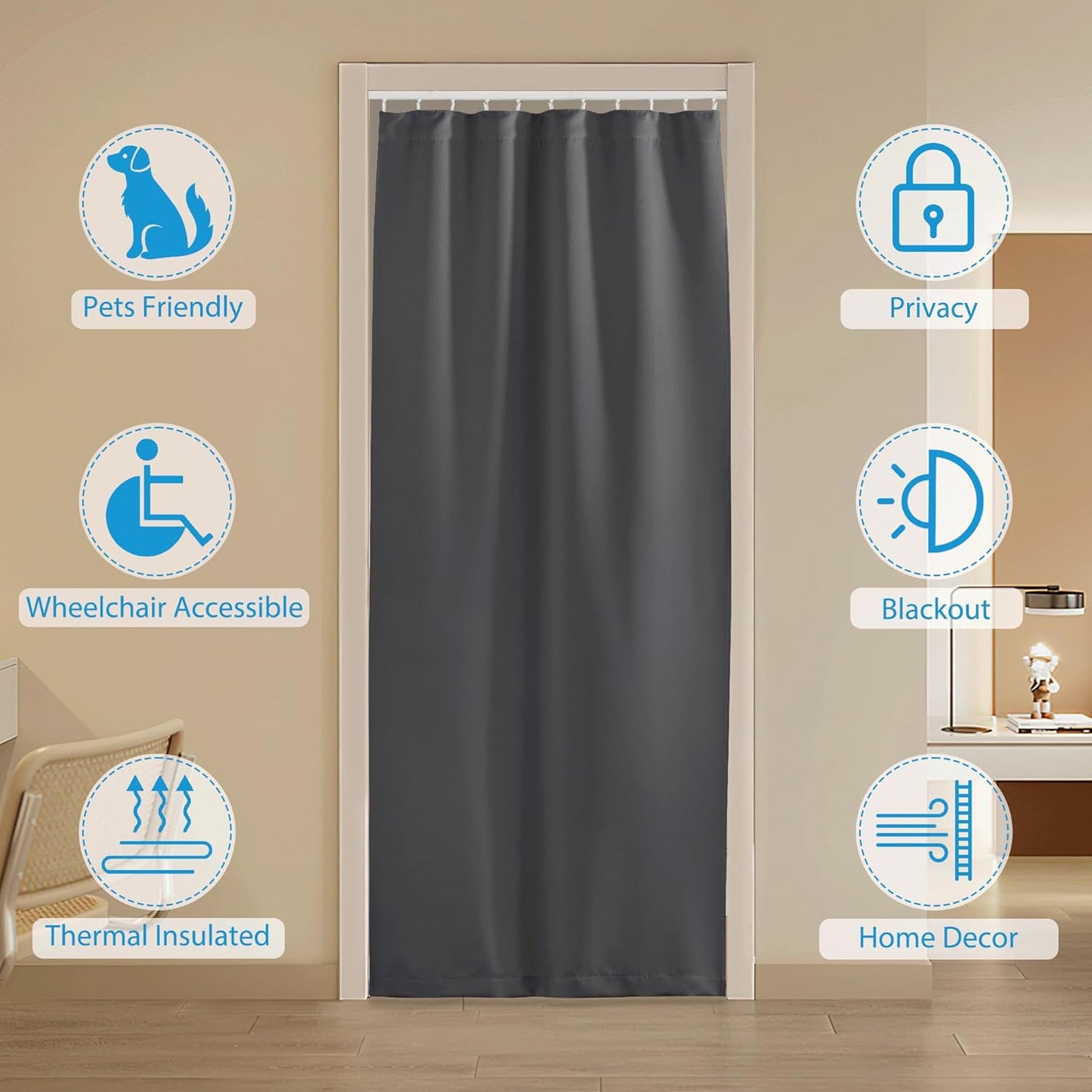 RYB HOME Room Divider Curtain Set with Ceiling Track, Privacy Blackout Thermal Insulated Curtains for Bedroom/Living Room/Basement/Patio/Sliding Glass Door, W100 x L84, Grey, 1 Panel
