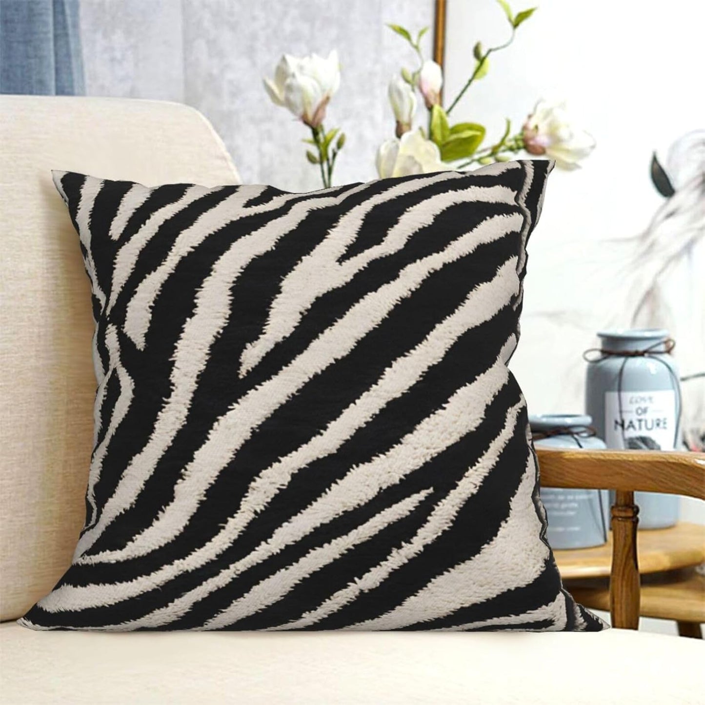 All-Season Square Pillow Covers 18"X18", Zebra Animal, Decorative Throw Pillow Covers for Sofa Bed Couch, Hidden Zipper Cushion Cover, Square Lumbar & Accent Pillowcases for Home Decor