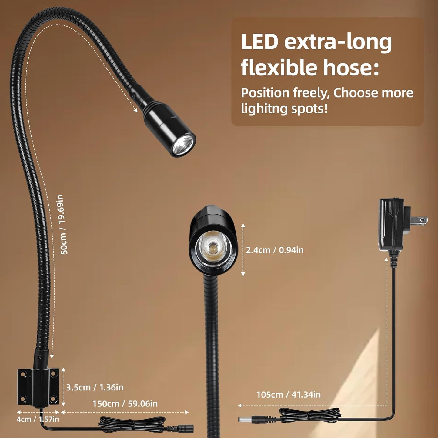 Reading LED Light for Bedside Bedroom Wall Mount Adjustable Gooseneck Black