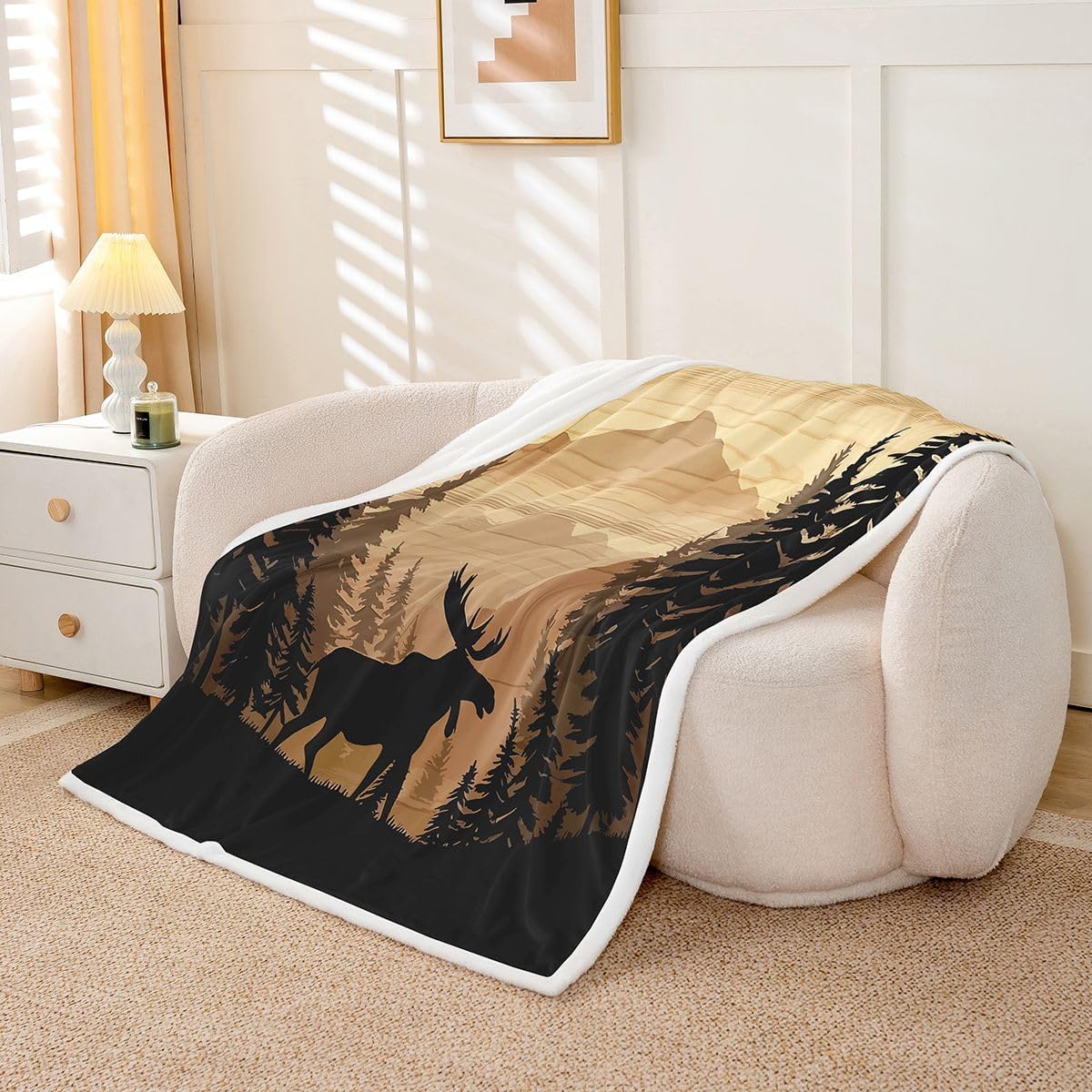 Feelyou Moose Sherpa Throw Blanket for Couch Rustic Cabin Country Super Soft Cozy Fleece Wild Animal Deer Blanket for Winter, Plush Throw Deer Hunting 40"x50" Western Farmhouse All Season