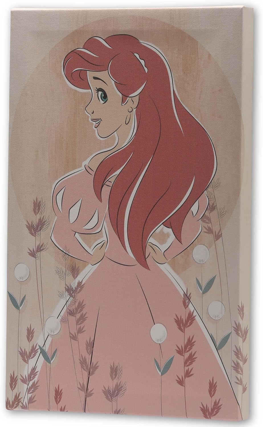 Open Road Brands Disney The Little Mermaid Princess Ariel Gallery Wrapped Canvas Wall Decor - Floral Ariel Wall Art for Home