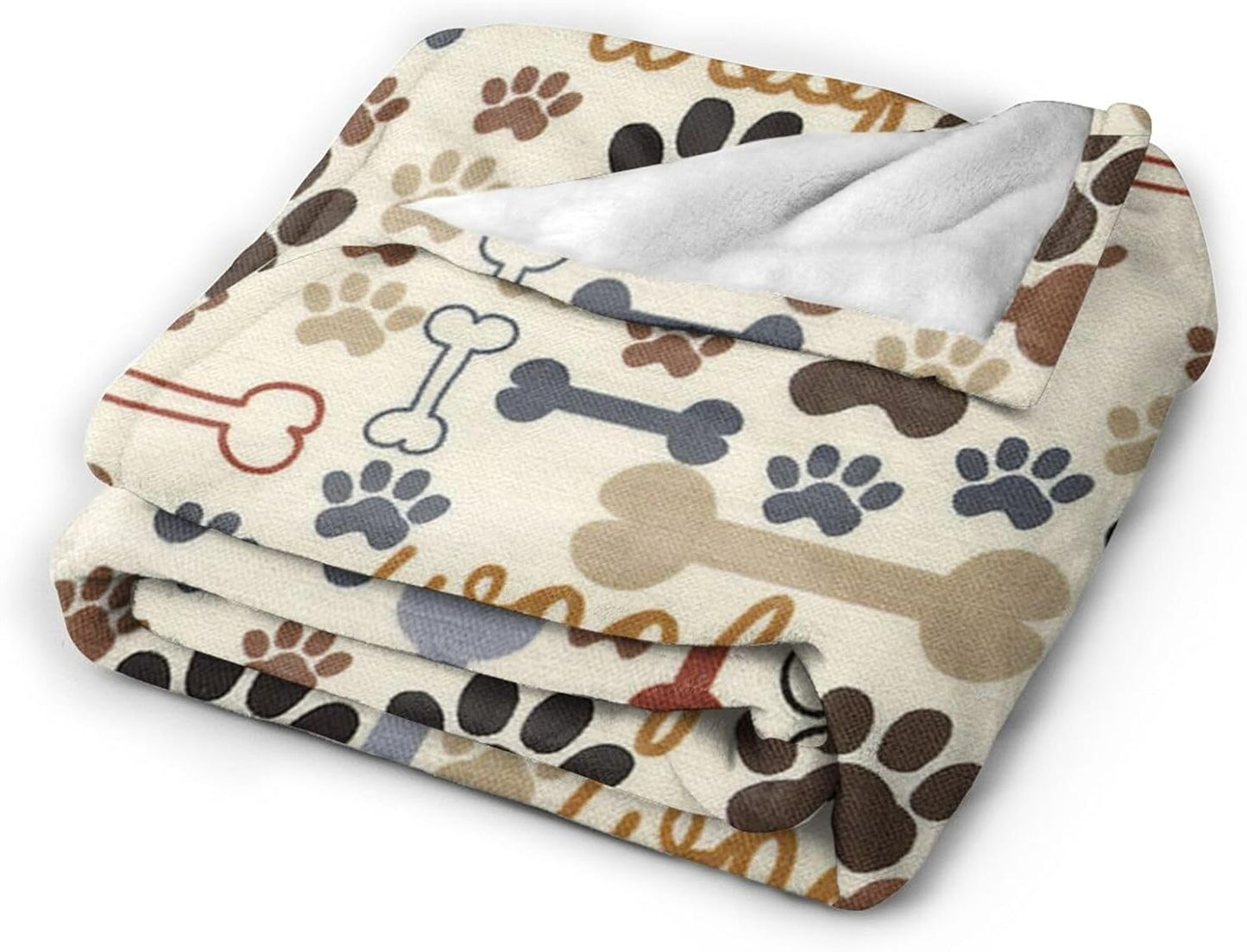 Dog Paws and Bones Print Throw Blanket Flannel Fleece Blankets Soft Plush for Sofa Couch Bedroom Gift 50"X40"