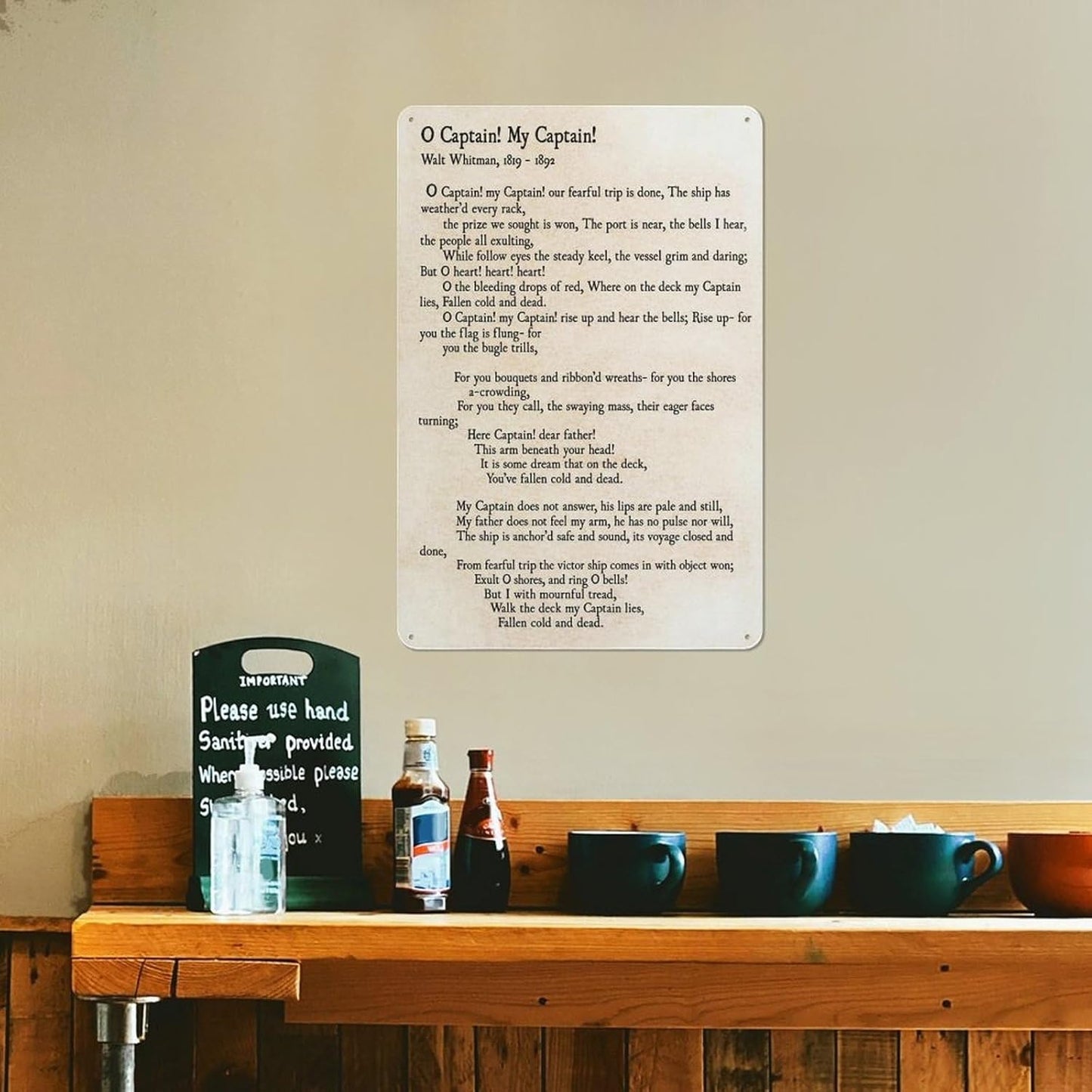 O Captain My Captain Walt Whitman Poetry Quote Metal Wall Decor 8x12 Inches Aluminum