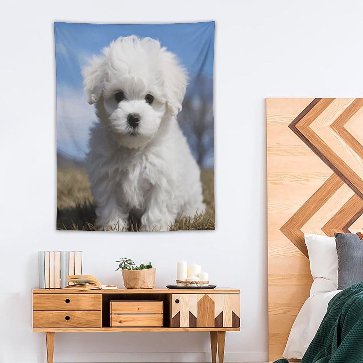 FodPand Bichon Frise Dog Tapestry Anti-fading Wall Tapestry with Installation Kit Backdrop Banner Multipurpose Aesthetic Tapestries Boho Wall Art Hanging Decorative Blanket 30"x40"
