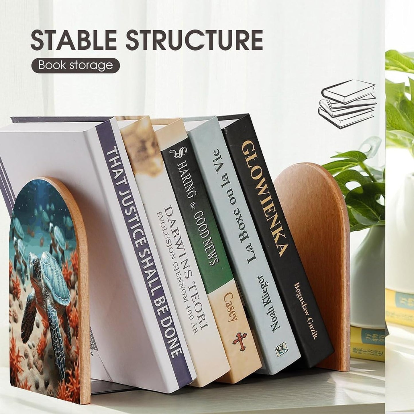 Turtle Starfish Bookend for Shelves Wooden Book End Large Size Sturdy Book Holders Stoppers with Metal Base for Bookshelves Slick Decorative Bookends Stands