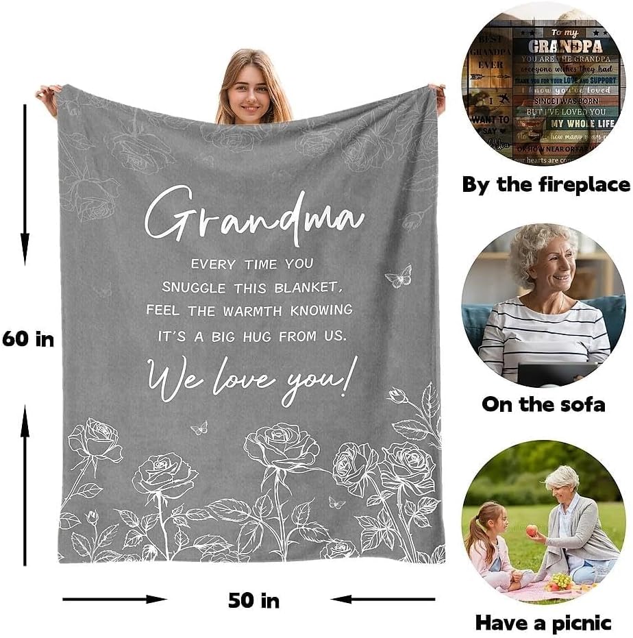 Grandma Birthday Gifts, Grandma Blanket from Grandkids, Gift for Grandmother ChristmasMothers Day, to My Grandmother Throw Blanket 50"x60"