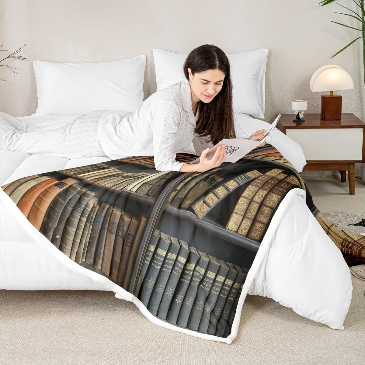 Erosebridal Vintage Bookshelves Sherpa Blanket Mystery Library Blanket, Book Lovers Gifts Throw Blanket for Chair Retro Library Fleece Blanket, Preppy Stuff Students Plush Blanket