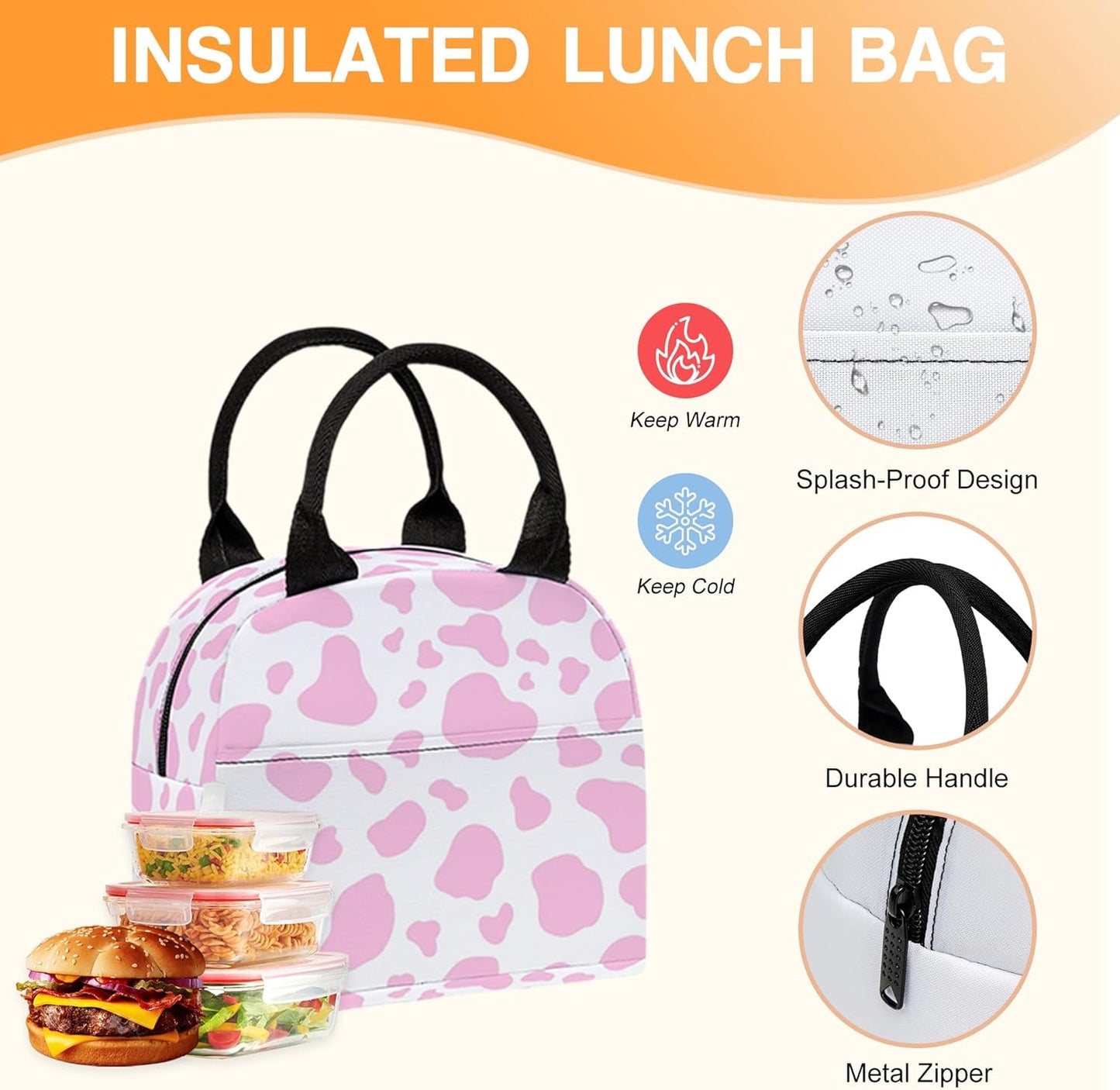 3PCS Backpack for Boys Girls Back To School, Kids Backpack for Teens Elementary Middle High School Students, Large Capacity 17 Inch Bookbags with Lunch Box and Pencil Case (Cow)