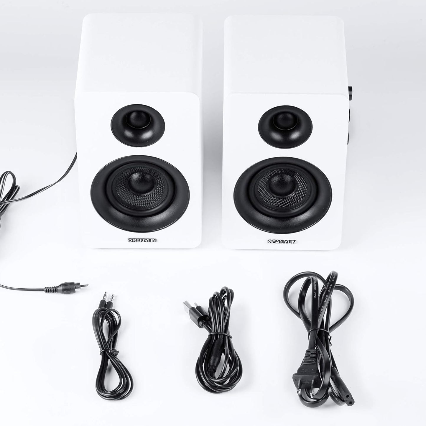 Sanyun SW208 3" Active Bluetooth 5.0 Bookshelf Speakers – 60W Carbon Fiber Speaker Unit - Built-in 24bit DAC Dynamic 3D Surround Sound 2.0 Computer PC Monitor Gaming (Pair, White)
