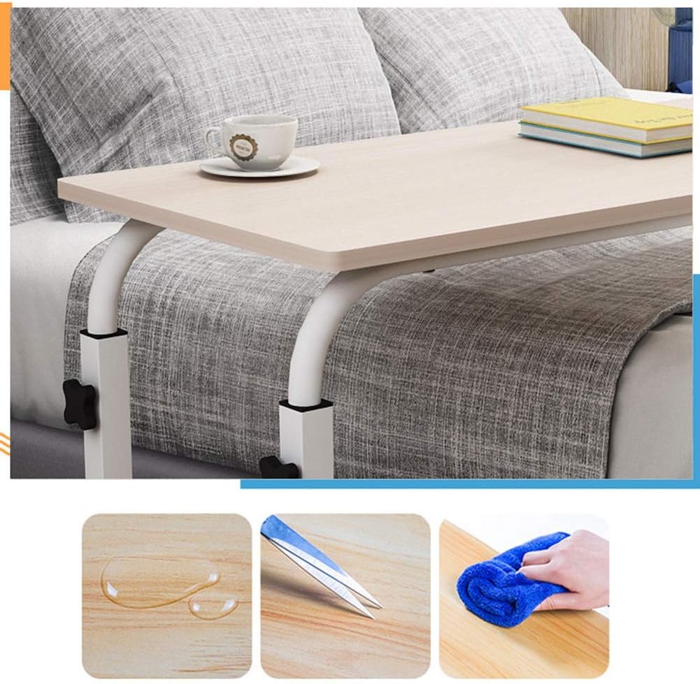 Adjustable Overbed Table with Lockable Wheels - Rolling Bedside Eating Tray for Elderly, Bedridden - Height Adjustable Medical Table for Reading