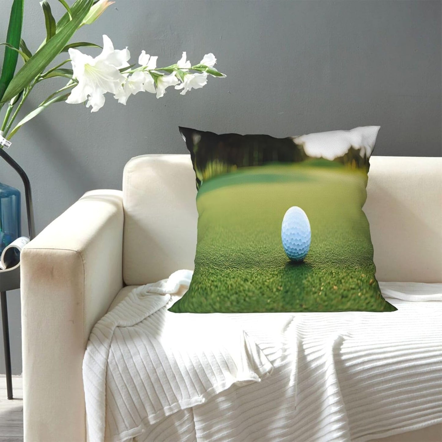 All-Season Square Pillow Covers 18"X18", Golf, Decorative Throw Pillow Covers for Sofa Bed Couch, Hidden Zipper Cushion Cover, Square Lumbar & Accent Pillowcases for Home Decor
