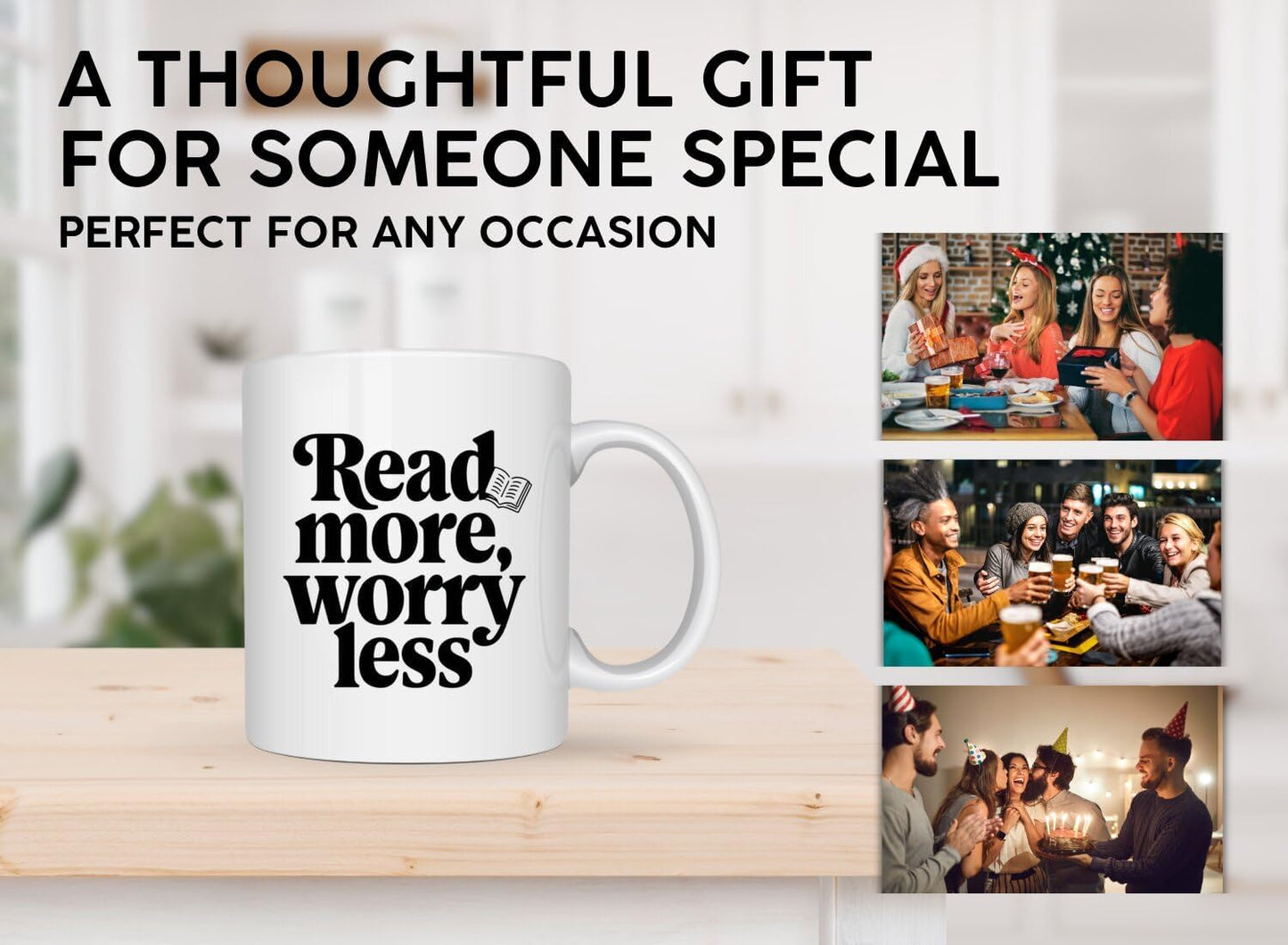 Book Lover Coffee Mug 11oz White - Read More - Gift for Bookworm Reader Reading Lover Bookish Women