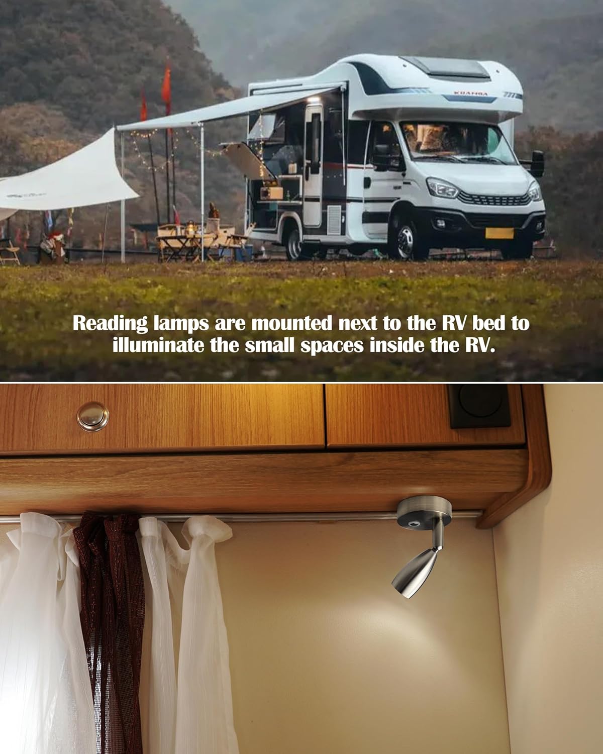 THALASSA Camper Reading Light RV 12V Fixtures Interior Lights Fixture Bedside Wall Sconce Indoor for Marine Caravan Van Brushed Nickel Small Lampholder Warm White LED 3W