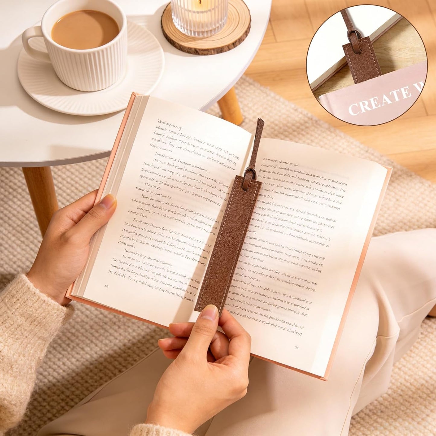 6 Pcs Leather Bookmarks with Tassels, Handmade Stitched Bookmarks - Classic Retro Style Page Markers, Unique Reading Gifts for Book Lovers, Men, Women, Readers, Teachers and Students