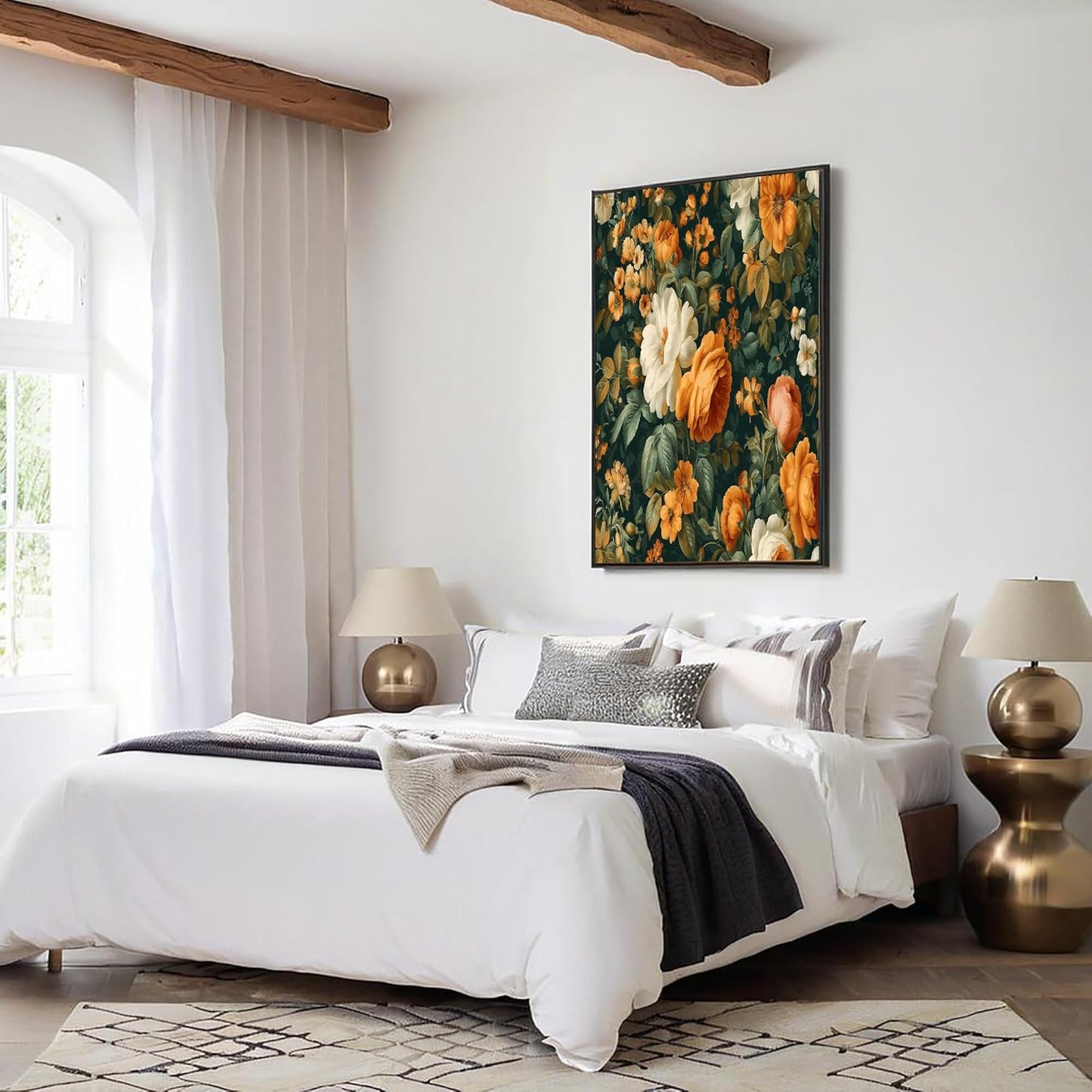 GDJSMIN Vintage Floral Pattern Wall Art, Yellow Rose And Leaf Print Poster for Reading Room Living Room Decor 12x 16 inch Unframed