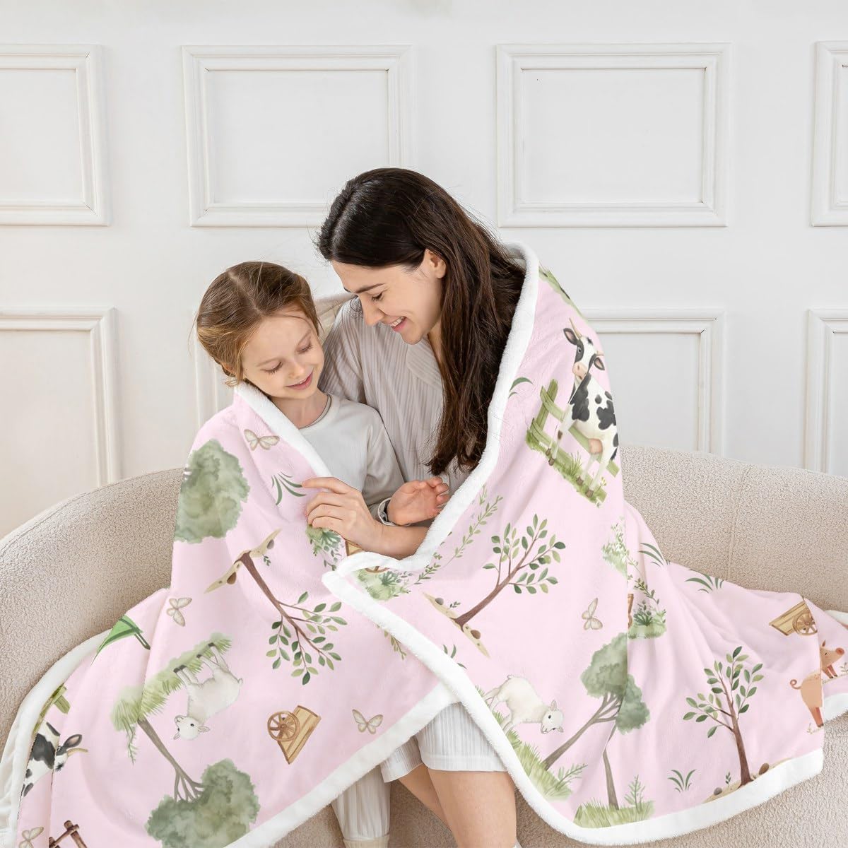 Erosebridal Baby Blankets for Unisex Boys Girls,Farm Animal Nursery Minky Blankets Pink Cartoon Animals Fleece Blanket Rustic Farmhouse Cute Horse Sheep Cow Pig Woodland Trees Fuzzy Plush Throw 40x50