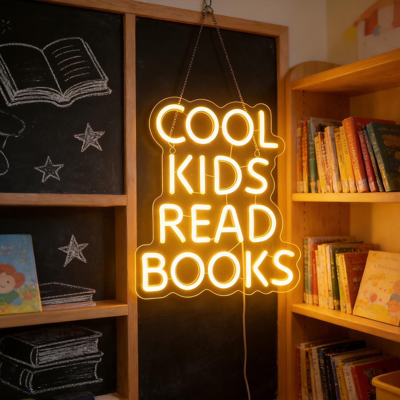 Cool Kids Read Books Neon Sign, Book Store Wall Decor Kid's Room Game Room School Classroom Wall Art Decor, Bookish LED Sign, Bookworm Reader Club Wall Decor Christmas Birthday Gifts(Warm white)