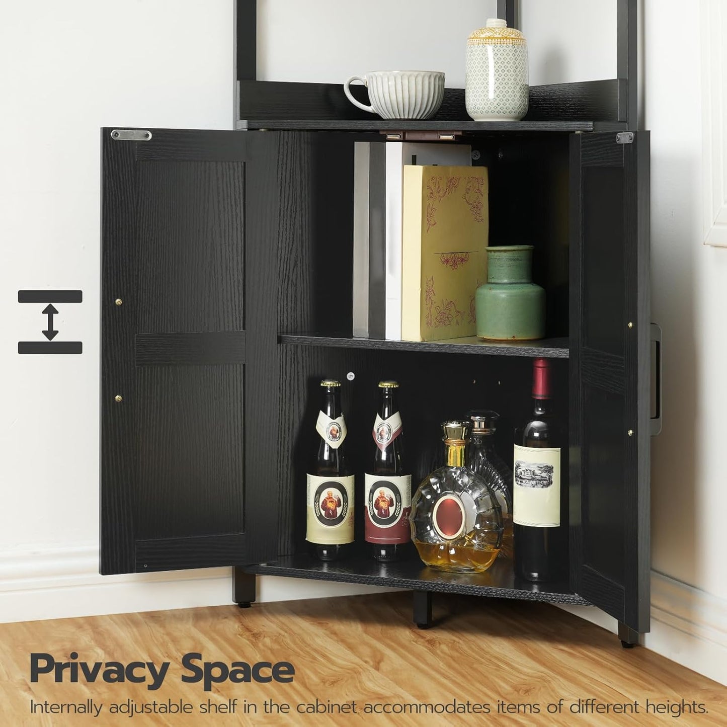 HOOBRO Corner Shelf with Storage, Tall Corner Storage Cabinet, 5-Tier Corner Bookshelf with Protective Fence, for Living Room, Black BB78CJ01