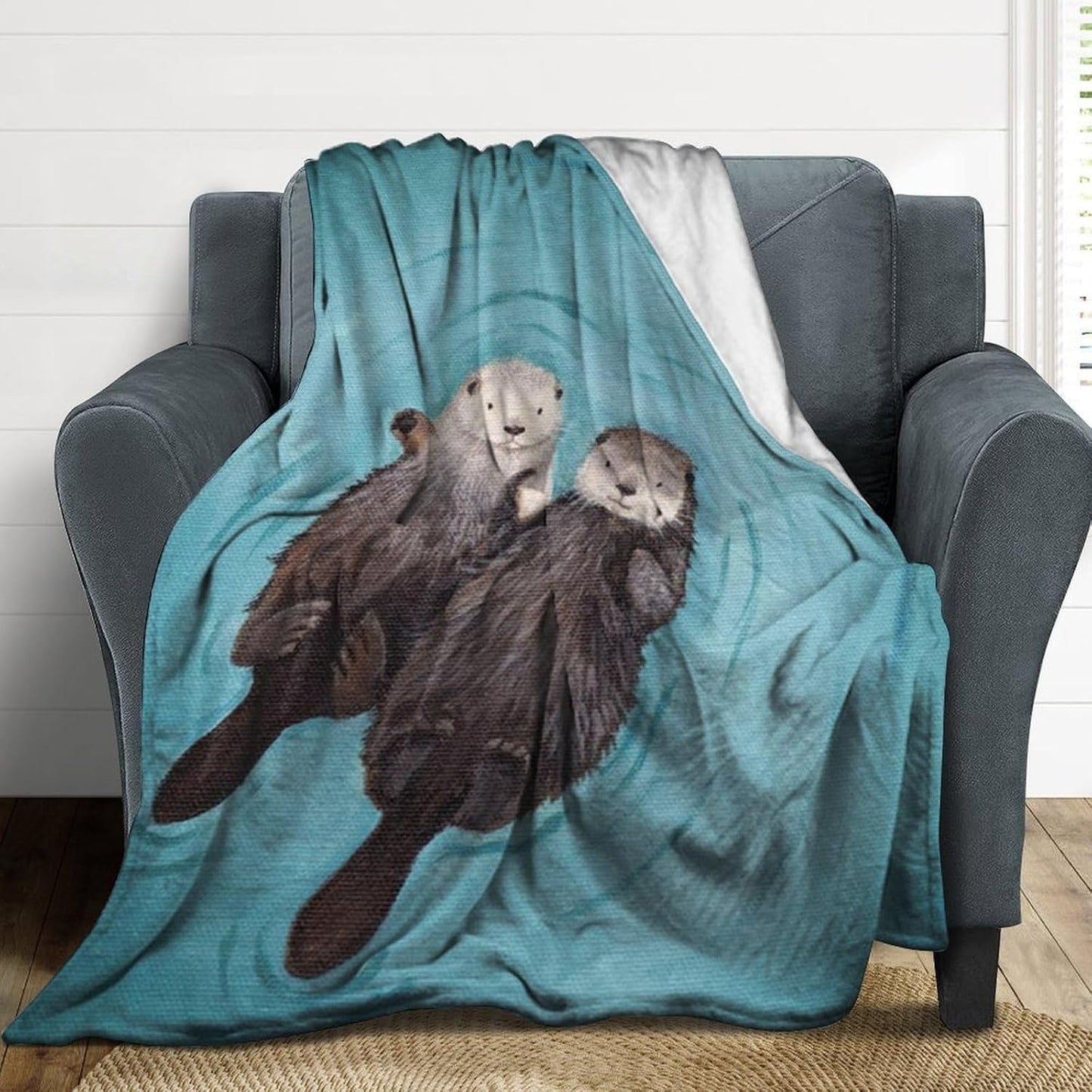 Otters Holding Hands Throw Blanket for Couch Super Soft Warm Lightweight Throw Blankets Cozy Flannel Bed Blanket Cute Decorative Blankets for All Seasons Home Decor Gift 50"*60"（130 * 150cm）
