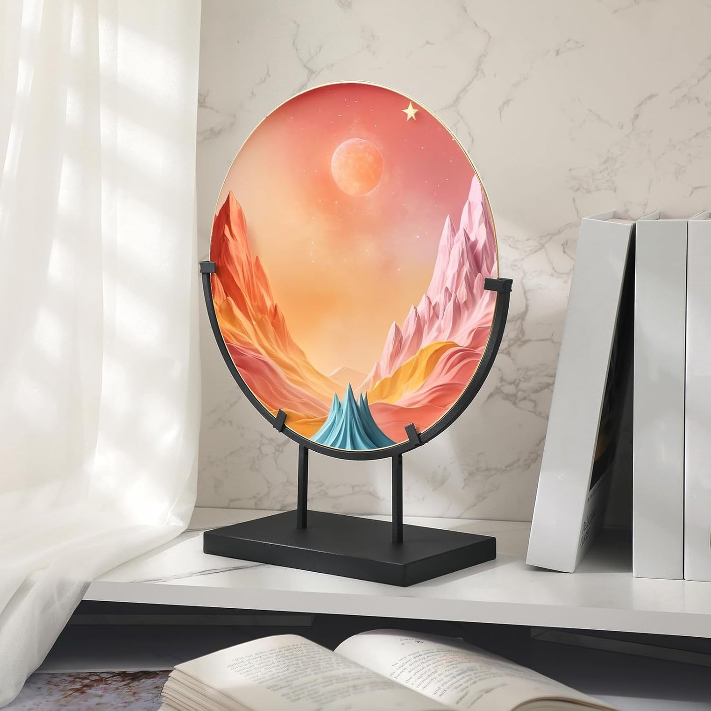 Blulu 4 PCS 10 Inch Round Metal Display Stands for Stained Glass Fused Glass Art Easel Display Stands Decorative Plate Holder for Art Panels Picture Platter Photo
