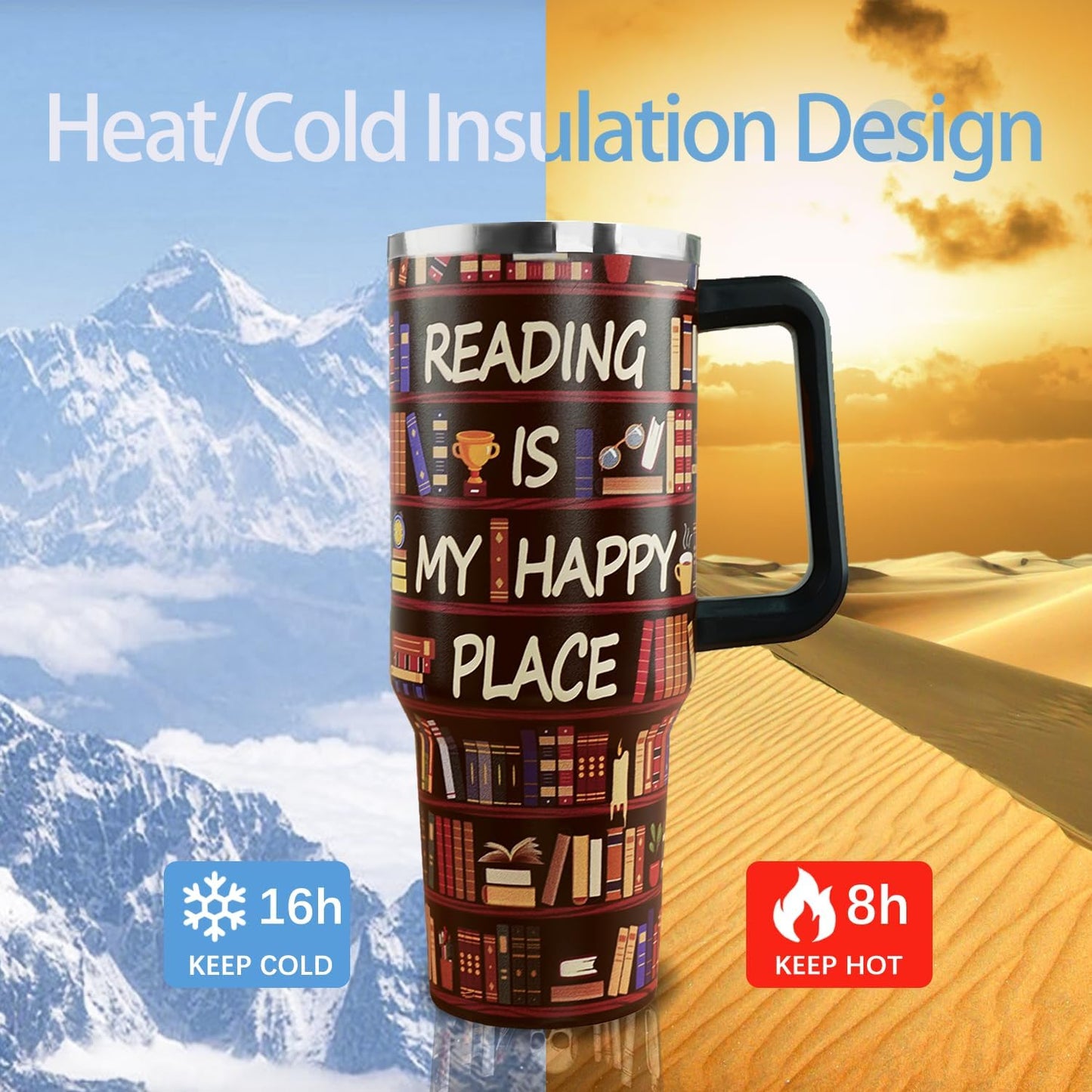 Book Lover Tumbler - Gifts for Book lovers, Readers, Bookworms on Birthday and Christmas, 40 oz Tumbler with Handle and Straw and Leak Proof Lid, Reusable Stainless Steel Books Lover Mug