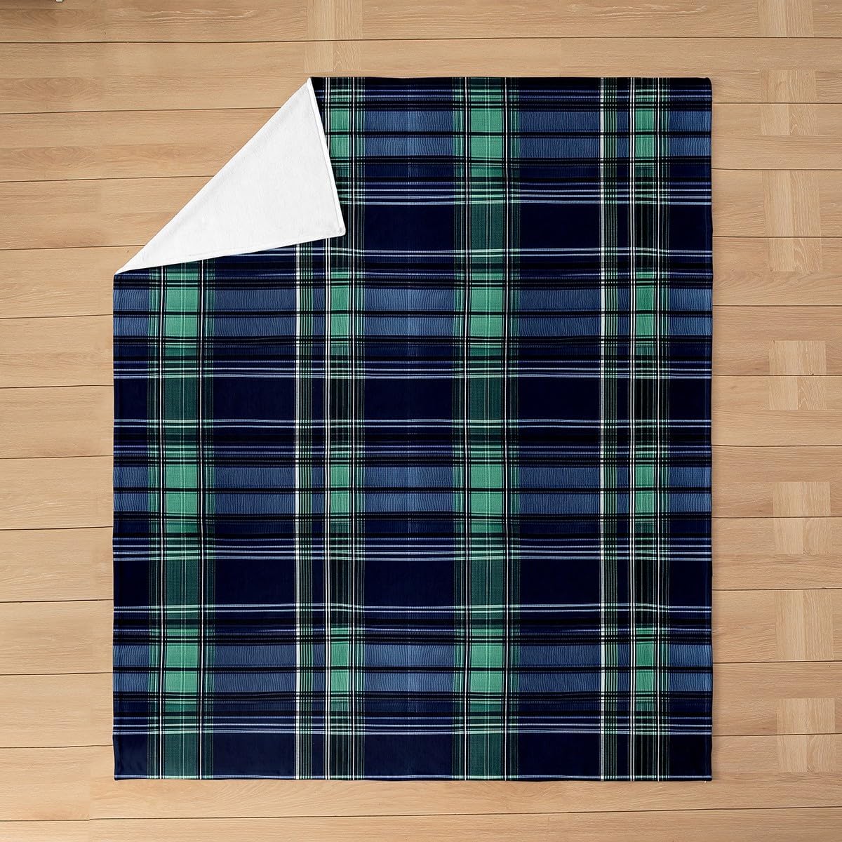 Feelyou Farmhouse Buffalo Plaid Plush Throw Blanket Green and Blue Checkered Flannel Blanket 40"x50" Rustic Geometric All Season Classic Retro Boho for Couch Bed Sofa Bedroom Decor
