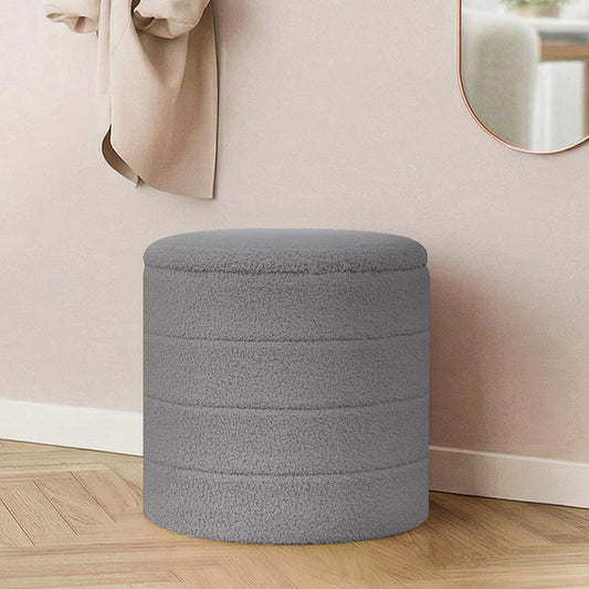 17" Teddy Fabric Round Storage Ottoman, 2-in-1 Flip Top Foot Rest，Ottoman Coffee Table for Small Space Living Room, Bedroom,Hallway-Grey